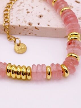 Delicate Pink Beaded Bracelet with Gold Accents